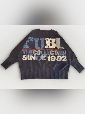 Vintage FUBU The Collection Knit Sweater 4XL Heavyweight Y2K Hip Hop Streetwear
